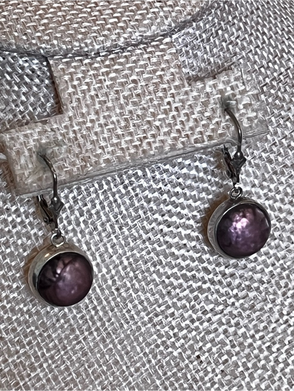 Magical .925 Sterling Silver Drop Earrings with Light Shifting Purple Cabochons